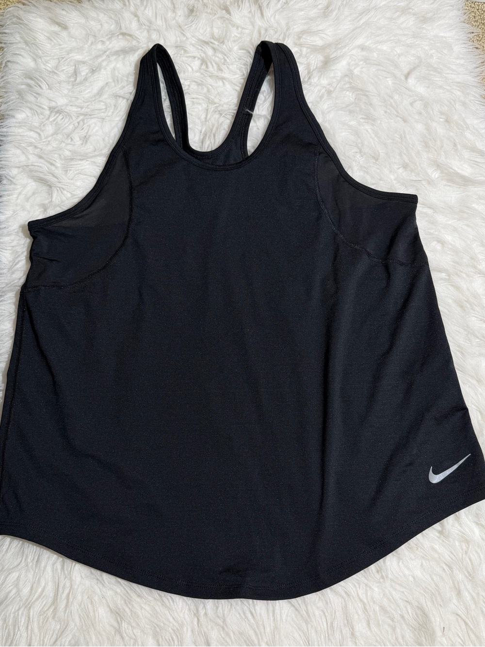 Nike XL DRI-FIT Black Racerback Workout Tank with Silver Swoosh running Pilates